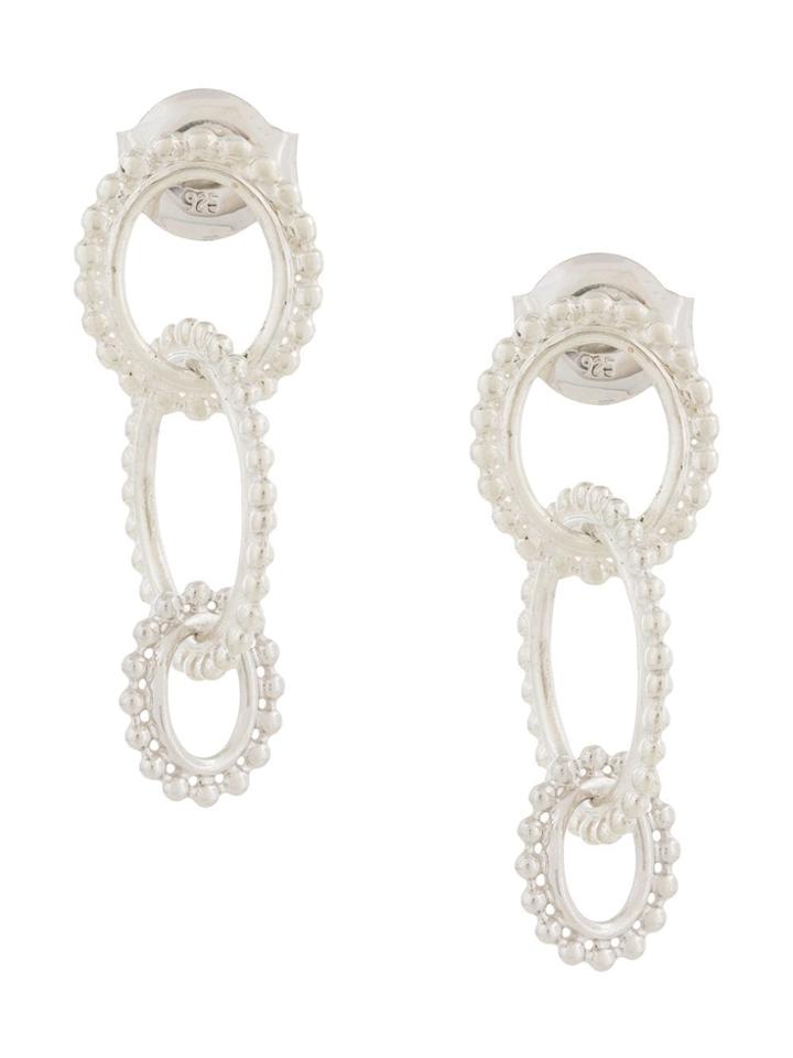 Natalie Marie Dotted Oval Drop Earrings - Silver