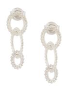 Natalie Marie Dotted Oval Drop Earrings - Silver