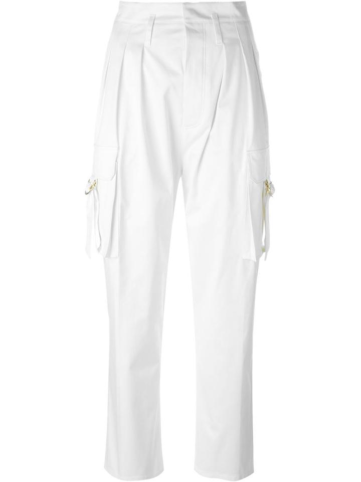 Balmain High Waist Trousers, Women's, Size: 38, White, Cotton/spandex/elastane