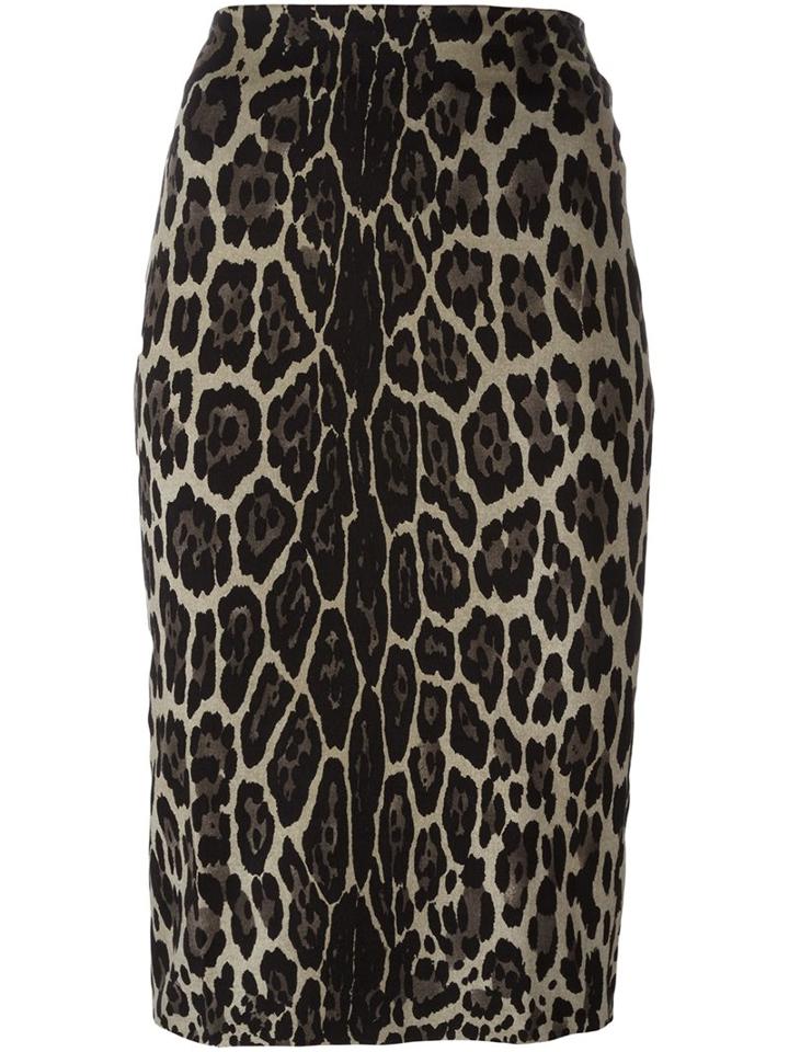 Samantha Sung Animal Print Pencil Skirt, Women's, Size: Xl, Black, Silk/wool