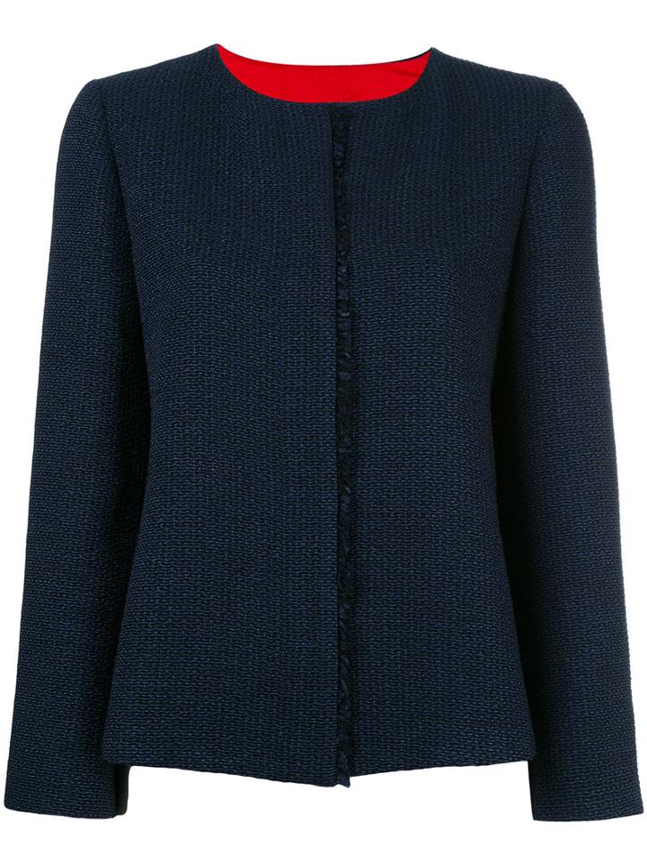 Armani Collezioni Contrast Inside Seam Blazer, Women's, Size: 42, Blue, Cotton/acrylic/polyamide/polyester