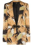 De La Vali Dean Palm Print Tailored Blazer Jacket - 012 Black Palm