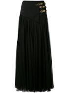 Lanvin - Belted Maxi Skirt - Women - Silk/leather/polyester - 38, Black, Silk/leather/polyester