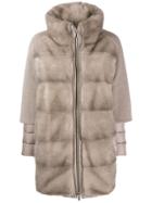 Moorer Panelled Faux Fur Coat - Neutrals