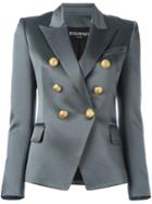 Balmain Double Breasted Blazer, Women's, Size: 42, Grey, Cotton/acetate/viscose