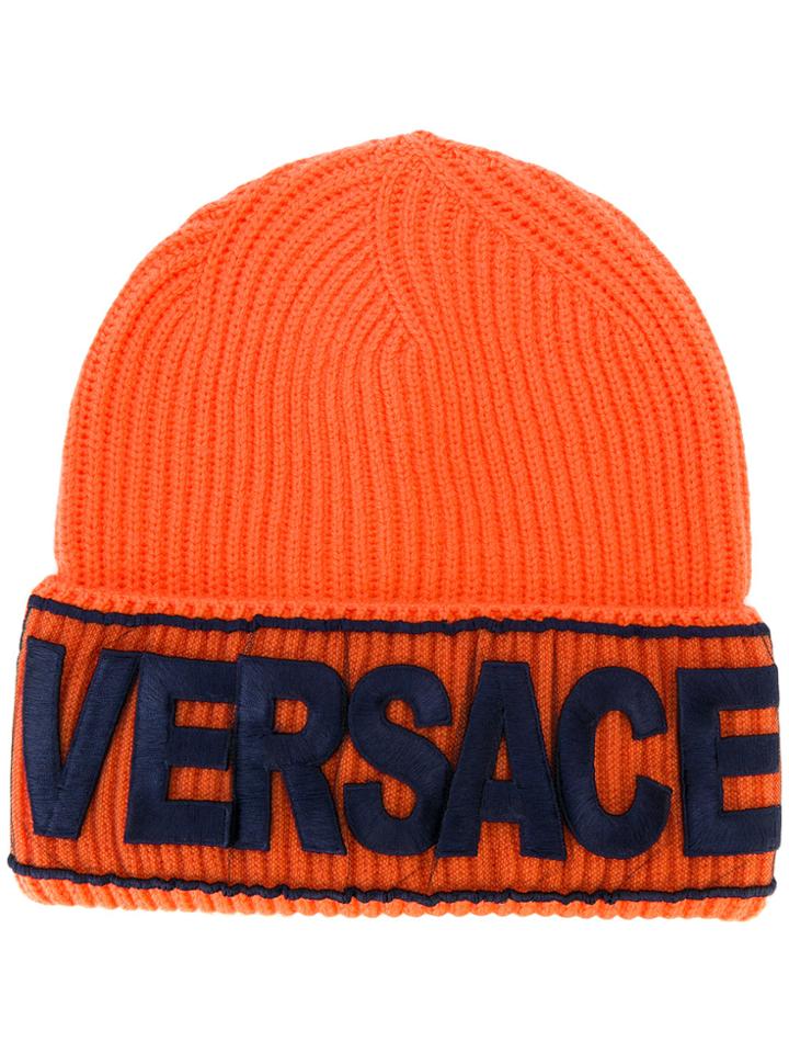 Versace Logo Manifesto Beanie - Yellow & Orange