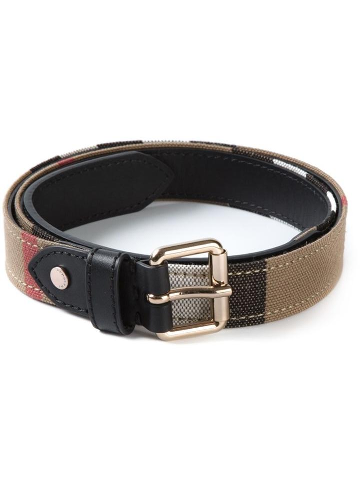 Burberry 'house' Check Belt, Women's, Size: 100, Black, Leather/jute/cotton