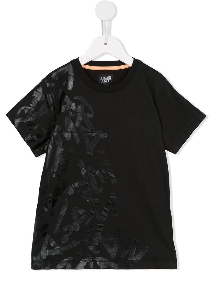Armani Junior Logo Print T-shirt, Boy's, Size: 12 Yrs, Black