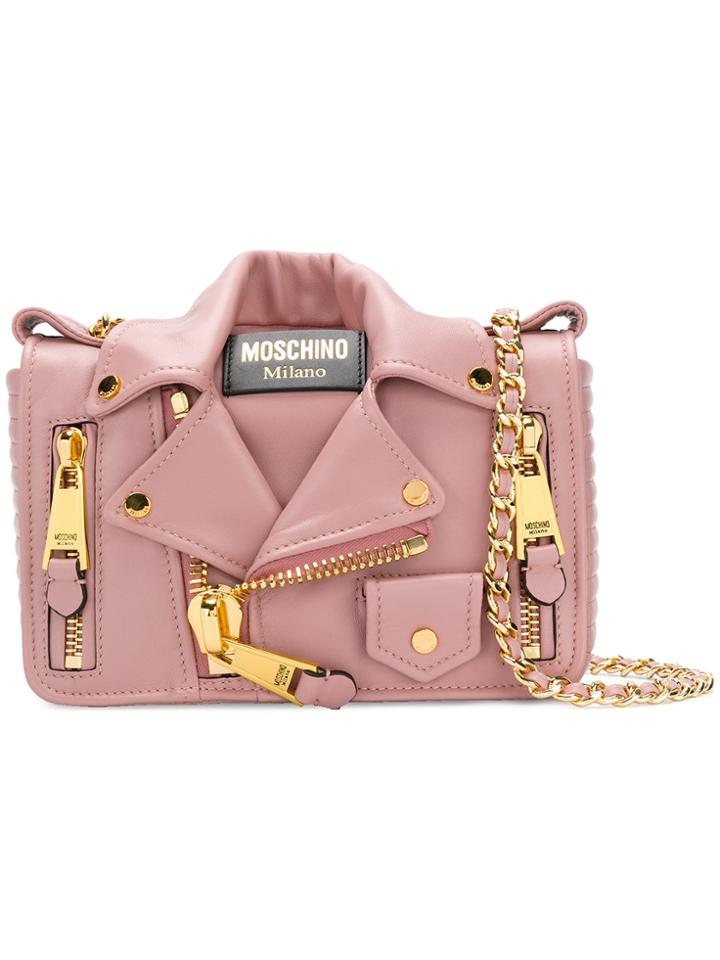 Moschino Biker Jacket Shoulder Bag - Pink & Purple