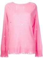 Maison Flaneur Distressed Round Neck Jumper - Pink