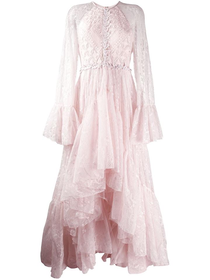 Giambattista Valli Lace Ruffle Skirt Gown - Pink