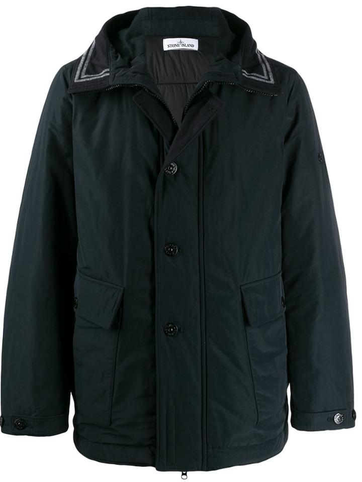 Stone Island Hooded Fitted Coat - Blue