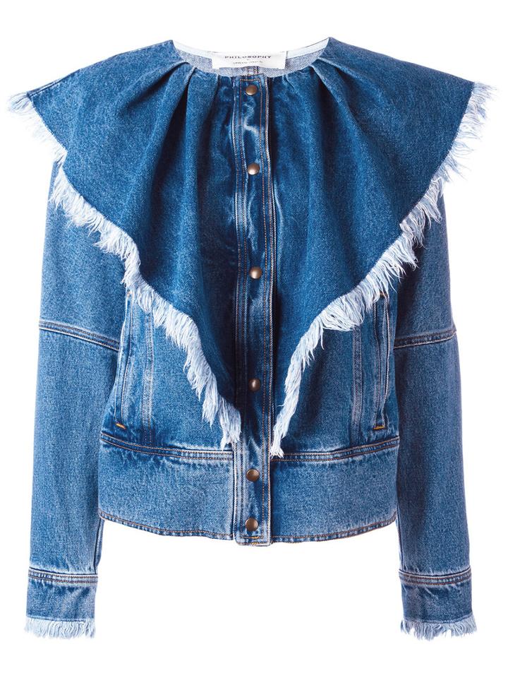 Philosophy Di Lorenzo Serafini Volant Denim Jacket, Women's, Size: 44, Blue, Cotton