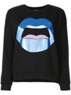 Yazbukey Metallic Lips Graphic Print Sweatshirt - Black