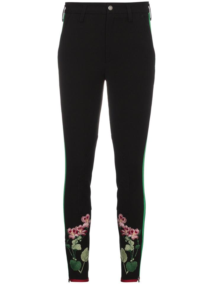Gucci Striped Cotton Trousers With Floral Detail - Black