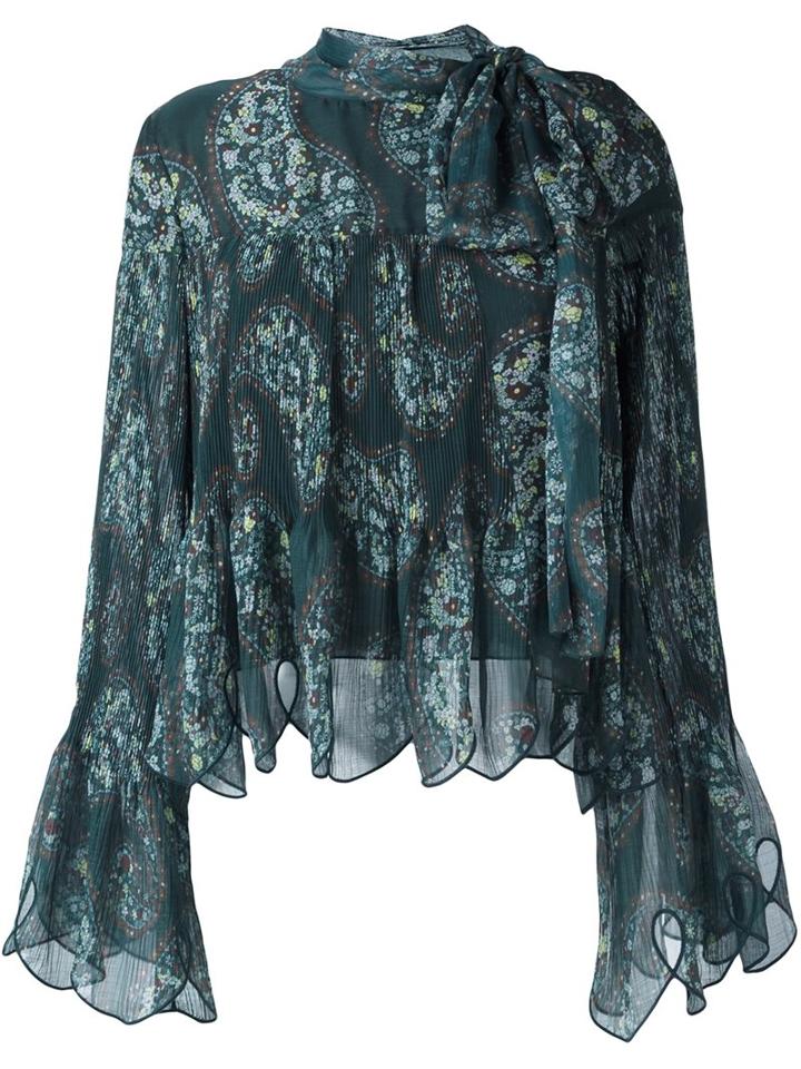 See By Chloé Paisley Print Scalloped Blouse, Women's, Size: 40, Green, Cotton/polyester