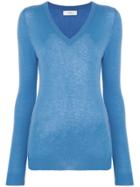 Pringle Of Scotland Gauge Knit V-neck Sweater - Blue