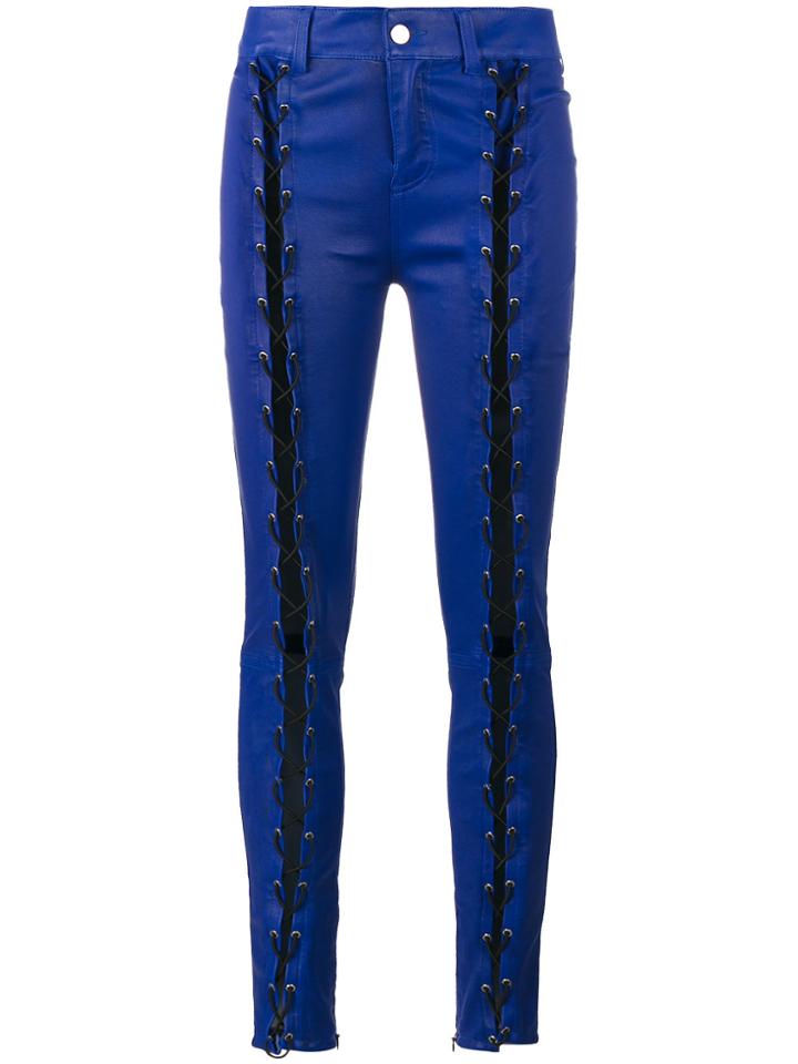 Filles A Papa Skinny Lace-up Leather Trousers - Blue