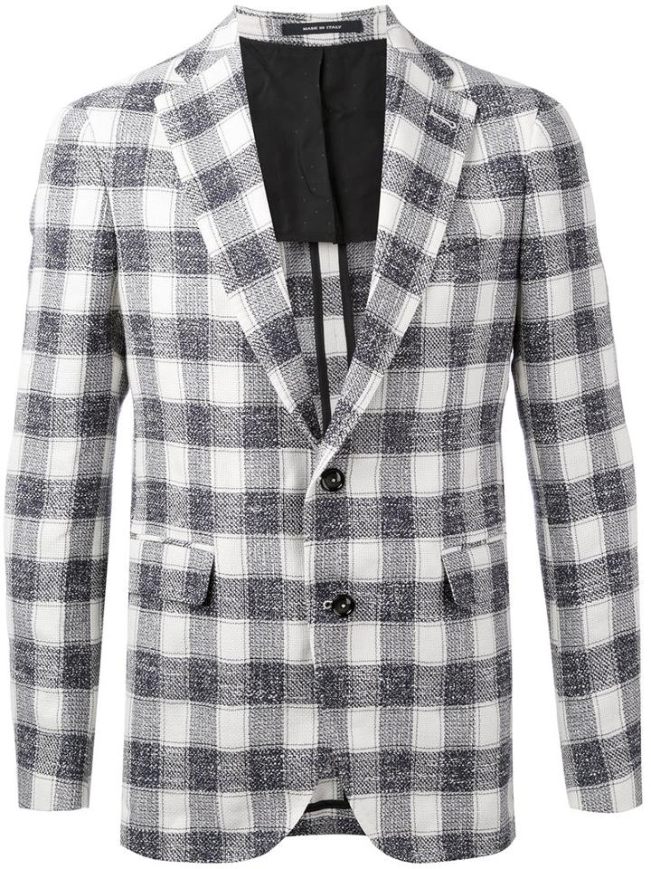 Tagliatore - Plaid Blazer - Men - Cotton/linen/flax/acrylic/cupro - 46, Blue, Cotton/linen/flax/acrylic/cupro