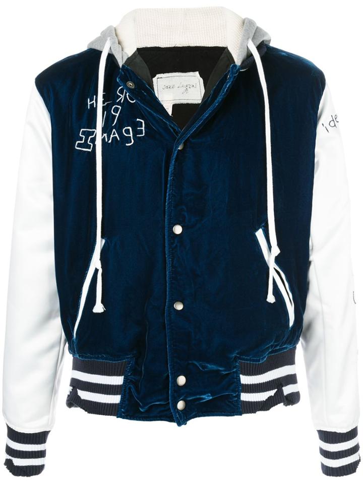 Greg Lauren Hooded Bomber Jacket - Blue