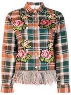 Caban Romantic Floral Embroidered Plaid Shirt - Yellow