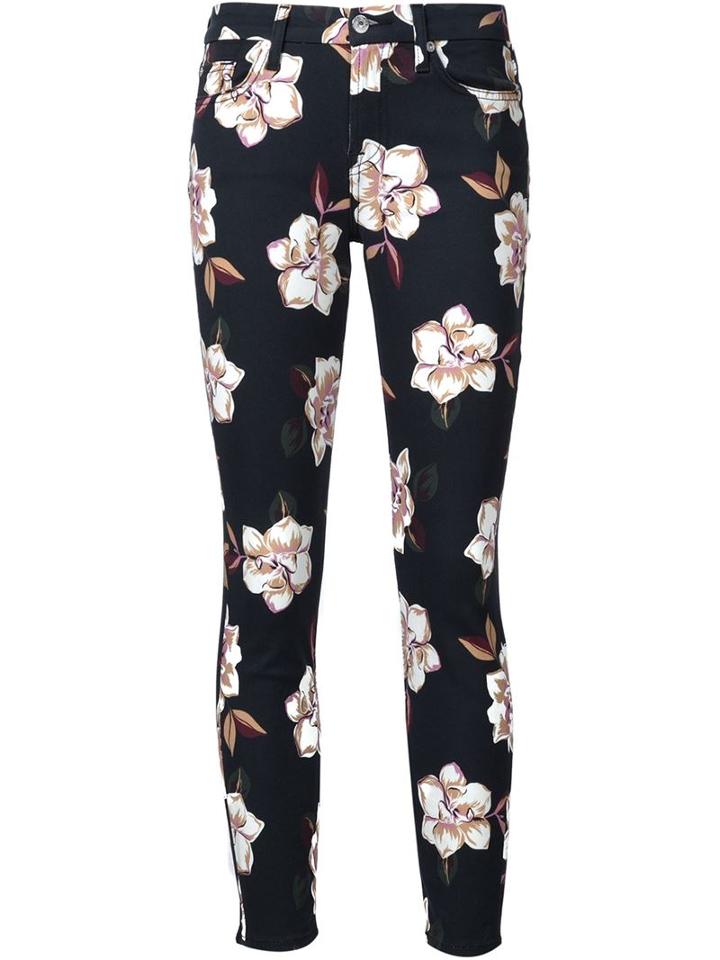 7 For All Mankind Floral Print Skinny Jeans, Women's, Size: 27, Black, Cotton/spandex/elastane