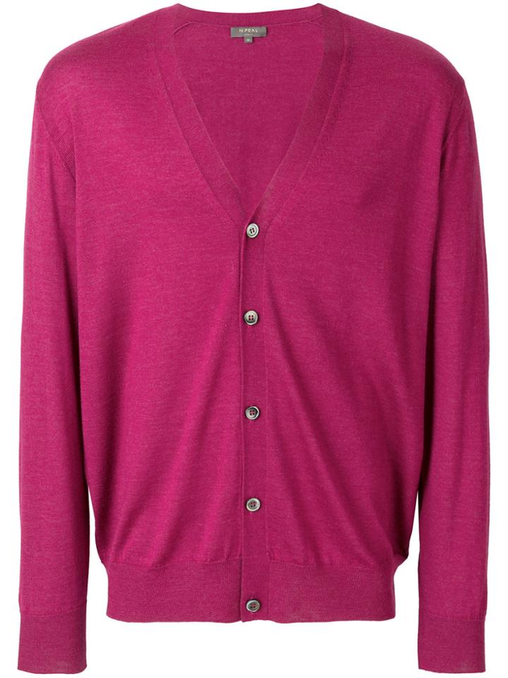 N.peal V-neck Button Cardigan - Pink & Purple