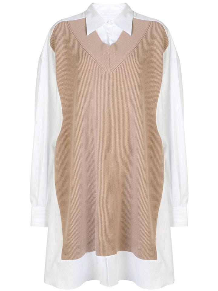 Maison Margiela Ribbed Panel Oversized Shirt - Brown