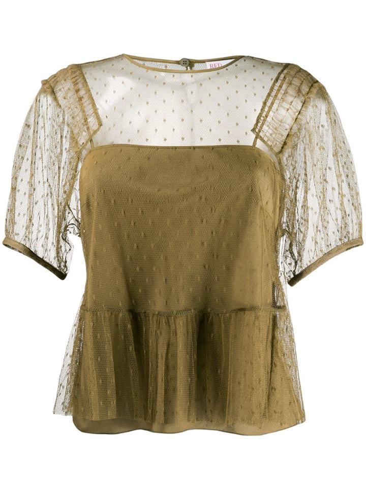 Red Valentino Dotted Tulle Overlay Top - Green