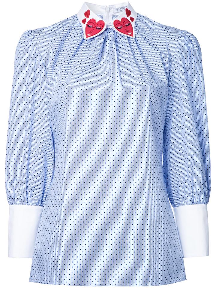 Vivetta Hearts Collar Blouse, Size: 40, Blue, Cotton