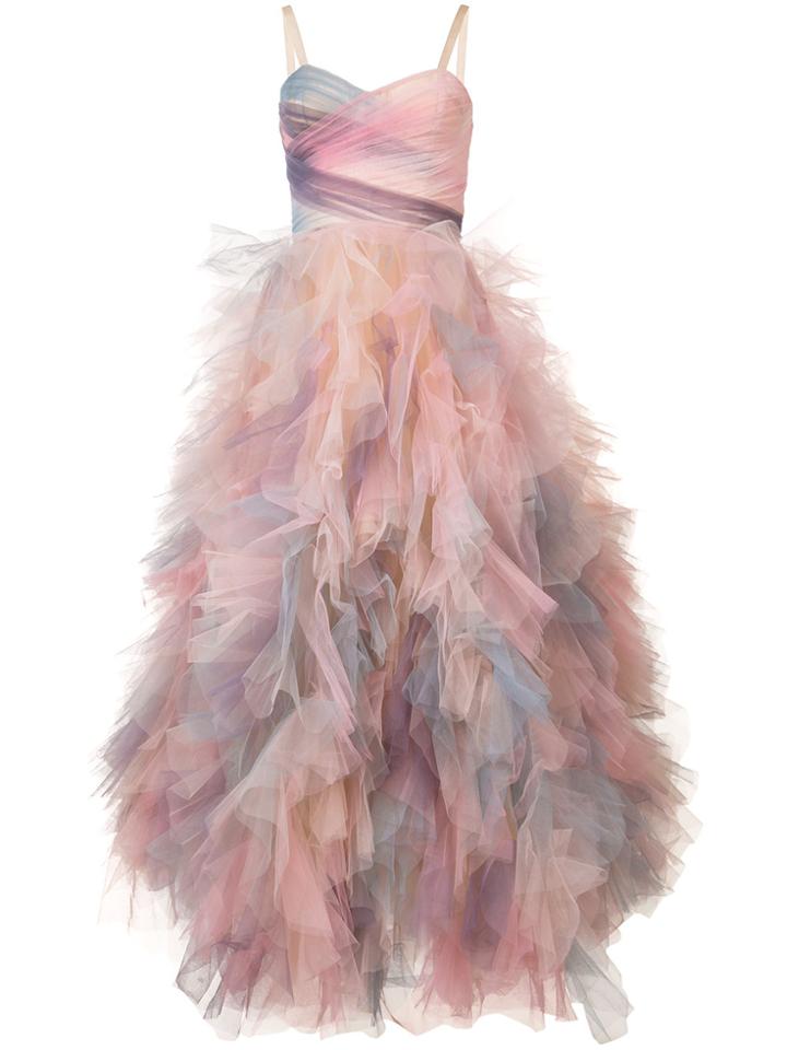 Marchesa Frill Shift Dress - Pink & Purple