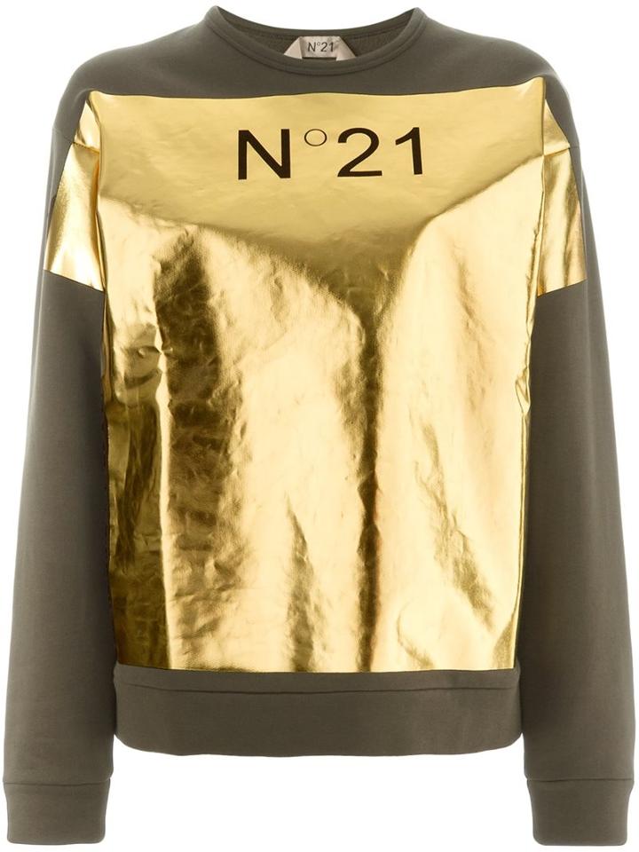No21 Logo Print Sweatshirt, Women's, Size: 38, Green, Cotton