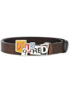 Dsquared2 Newspaper Collage Buckle Belt, Men's, Size: 105, Brown, Zamac/leather