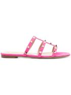 Valentino Rockstud Open Back Sandals - Pink & Purple