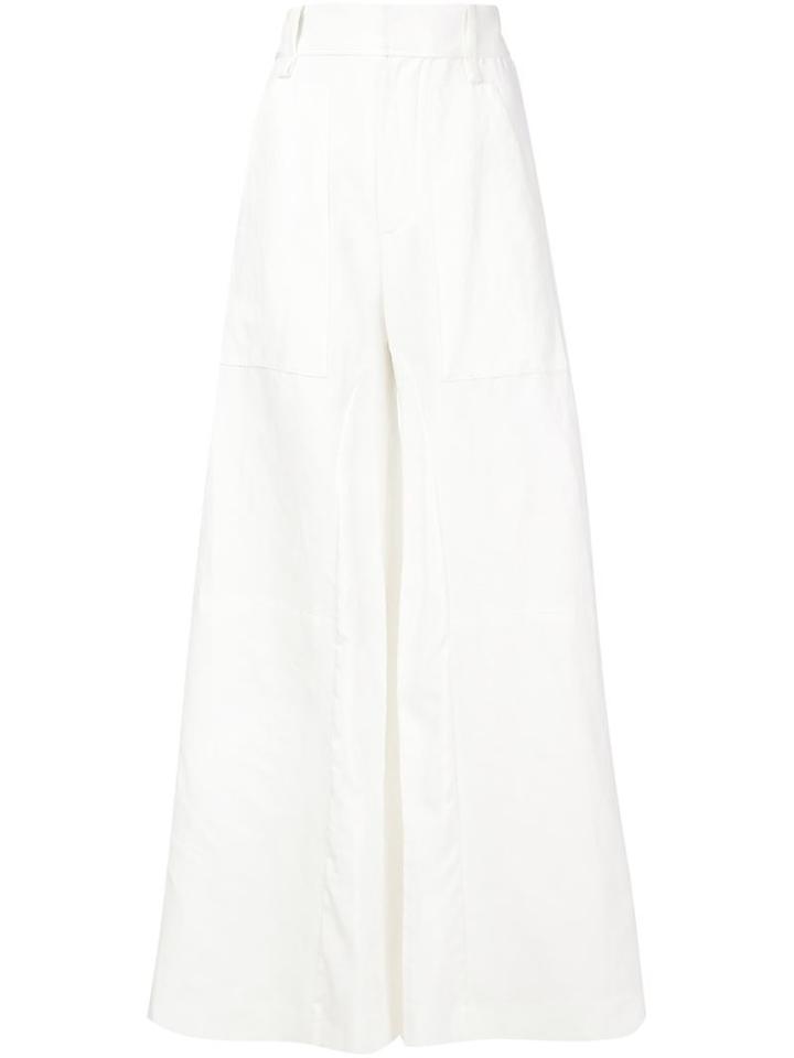 Chloé Flared Trousers, Women's, Size: 36, White, Silk/acetate/cotton/linen/flax