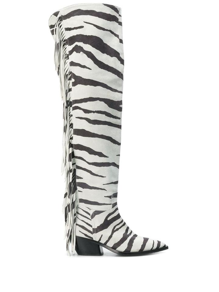 A.f.vandevorst Zebra Over The Knee Boots - White