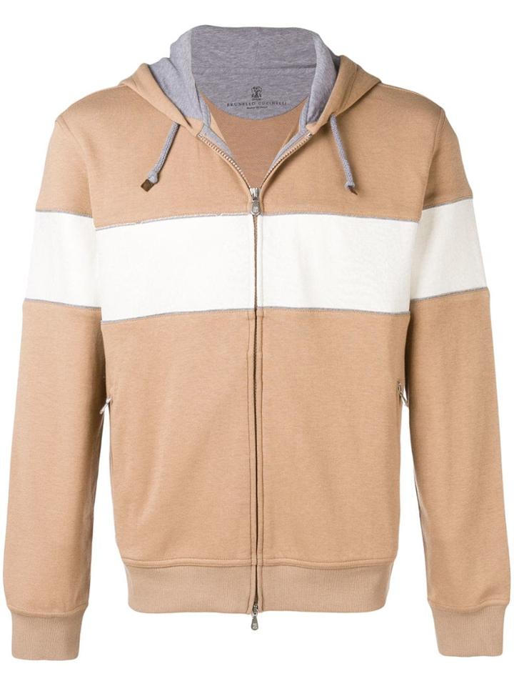 Brunello Cucinelli Contrast Stripe Hoodie - Brown