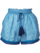 Talitha Elasticated Waistband Tassel Shorts, Women's, Size: Xs, Blue, Silk/cotton