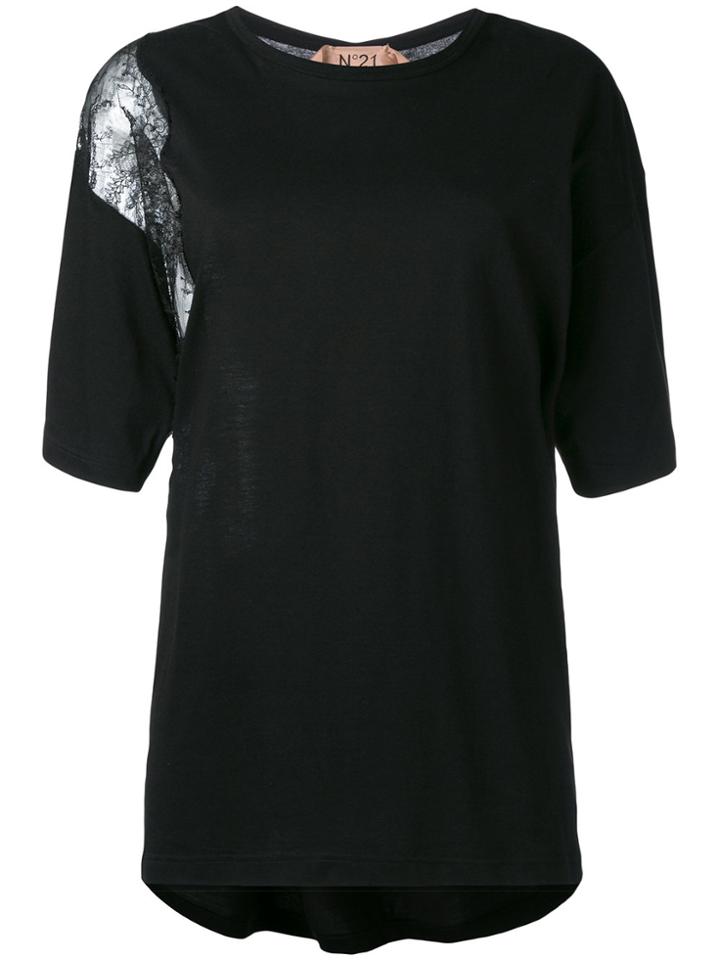 No21 Lace Insert T-shirt - Black