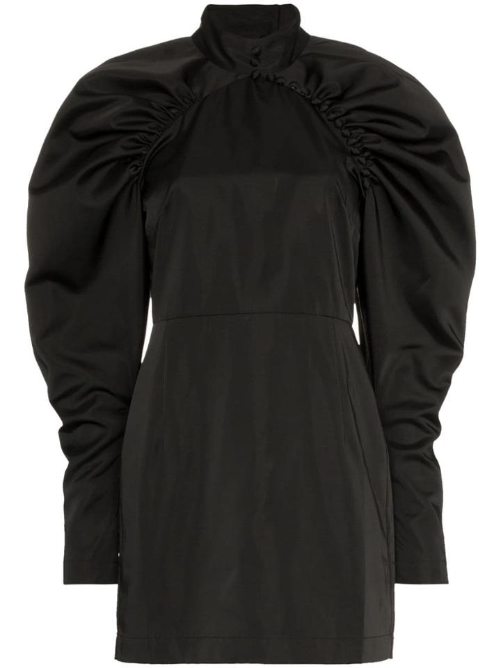 Rotate Button Neck Detail Mini Dress - Black
