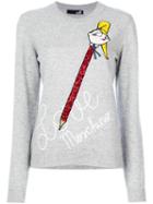 Love Moschino - Glitter Pencil Print Top - Women - Polyamide/viscose/cashmere/virgin Wool - 42, Grey, Polyamide/viscose/cashmere/virgin Wool
