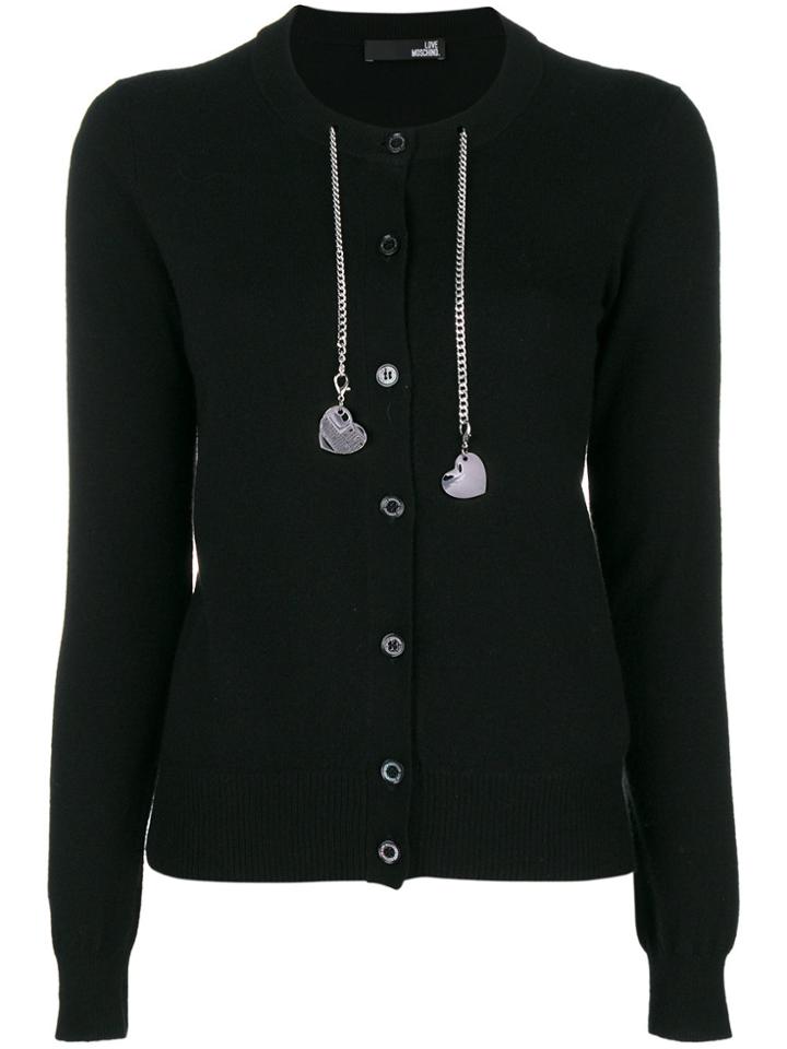 Love Moschino Heart Charm Chain Embellished Cardigan - Black