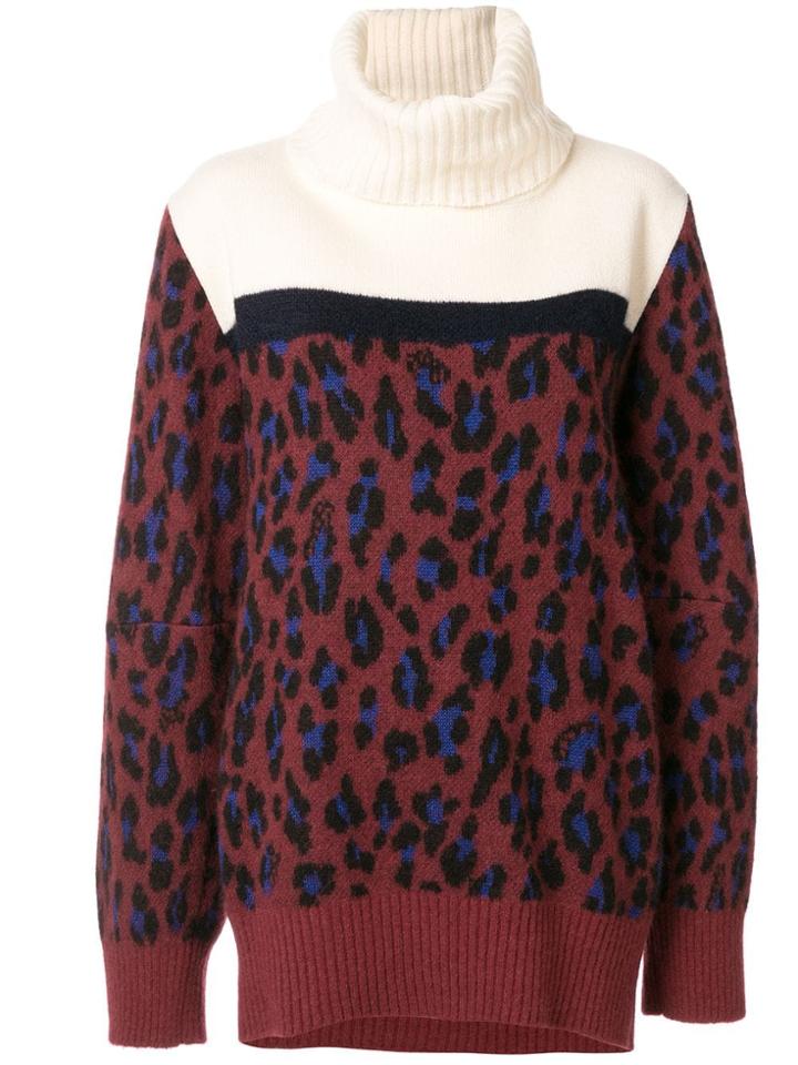 Sacai Leopard Print Roll Neck Jumper - Red