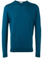John Smedley V-neck Sweater, Men's, Size: Small, Blue, Cotton