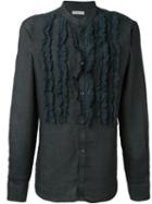 Etro Ruffle Detail Shirt, Men's, Size: Medium, Black, Linen/flax