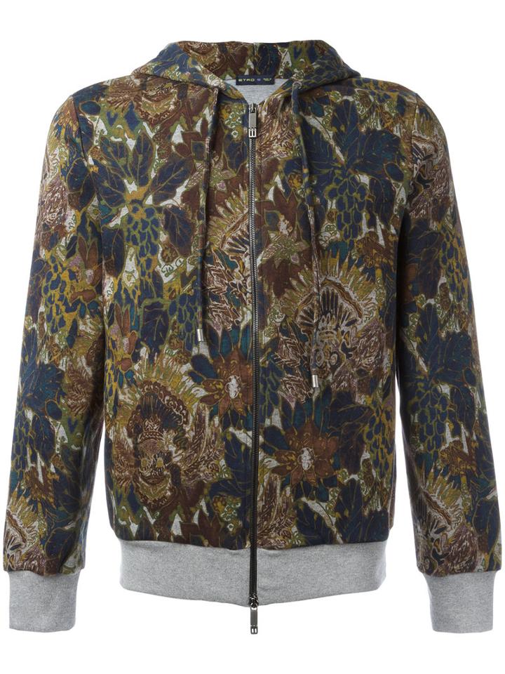 Etro Floral Print Zipped Hoodie, Men's, Size: Small, Green, Cotton/polyamide