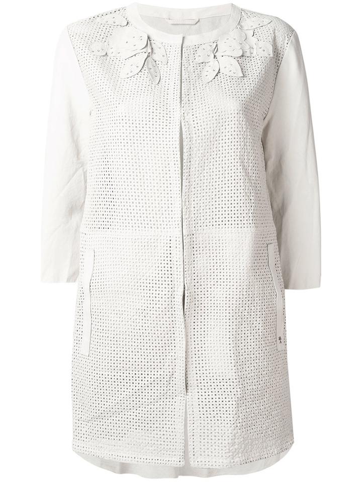 Henry Beguelin - Perforated Decoration Collarless Jacket - Women - Lamb Skin - 42, Nude/neutrals, Lamb Skin
