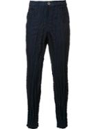 Issey Miyake Stretch Textured Skinny Trousers, Men's, Size: 3, Blue, Cotton/polyester