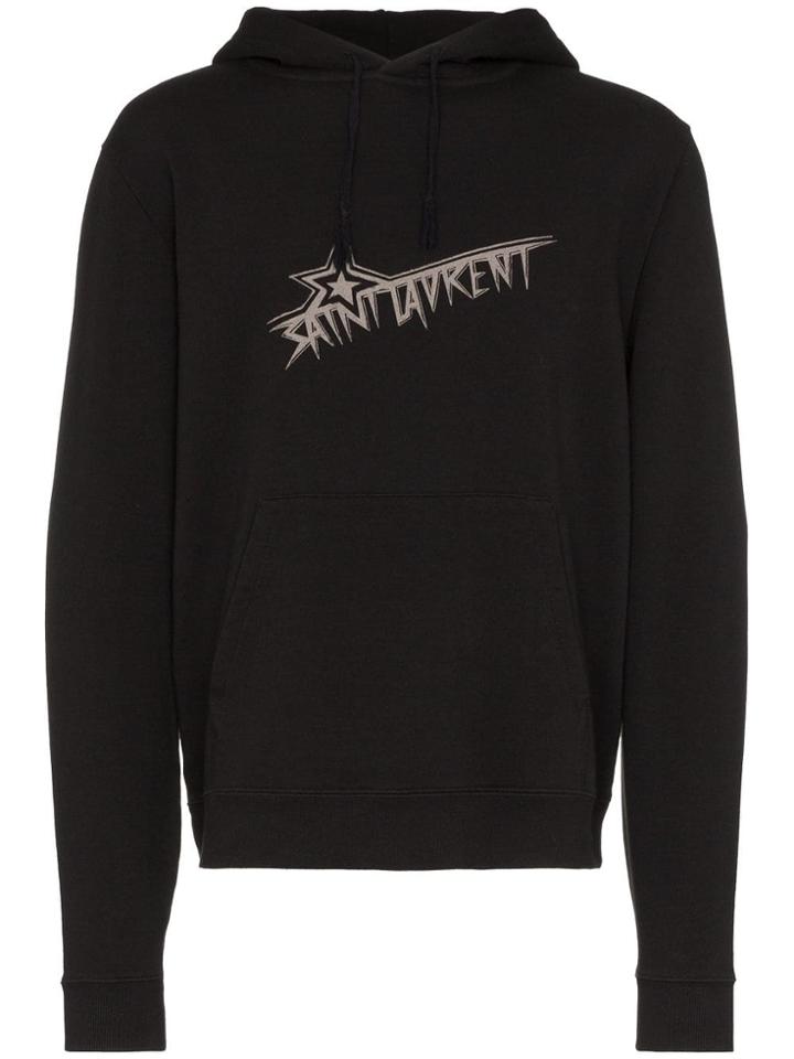 Saint Laurent Star Logo Print Hoodie - Black