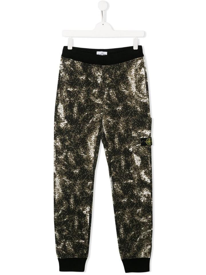 Stone Island Junior Abstract Print Casual Trousers - Black